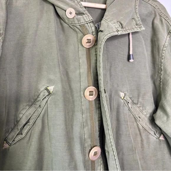 Free People Army Green Boho Style Joshua Tree Hooded Utility Jacket Size XS - Picture 4 of 11